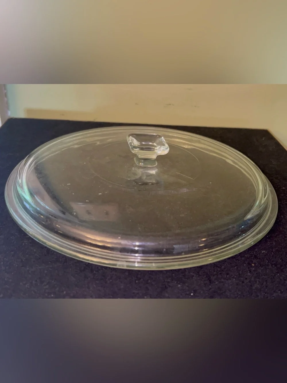 Vintage Clear Glass Lid with Square Knob 9.5 inch diameter